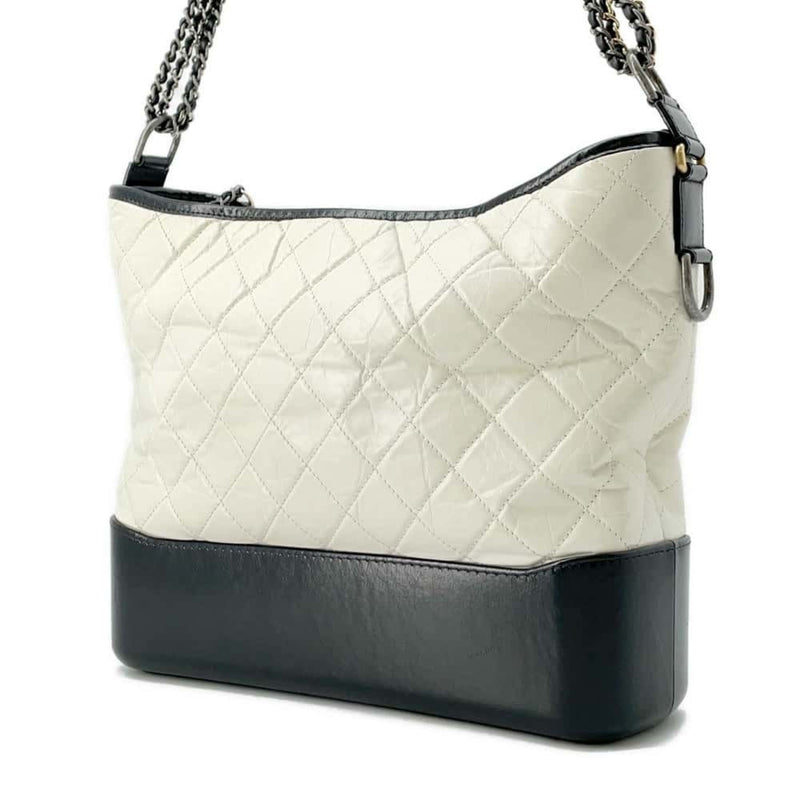 Chanel Chain Shoulder Bag Gabrielle de Large Hobo Coco Mark Aged Calf A93825 CHANEL White Black