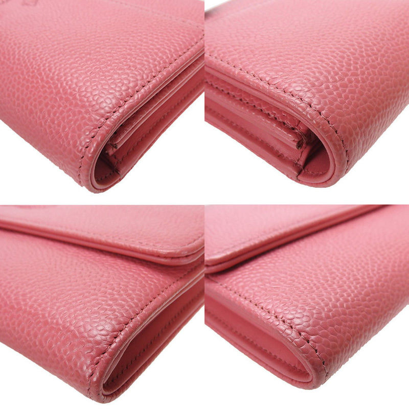 CHANEL long wallet bi-fold pink caviar skin here mark 2 ladies coco Caviar leather