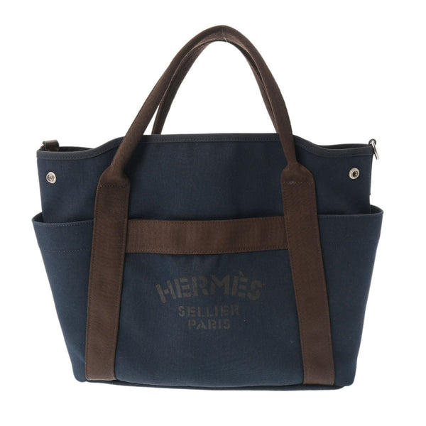 HERMES Sac de Pansage Groom Navy/Brown/Orange - A stamp (around 2017) Women's canvas tote bag