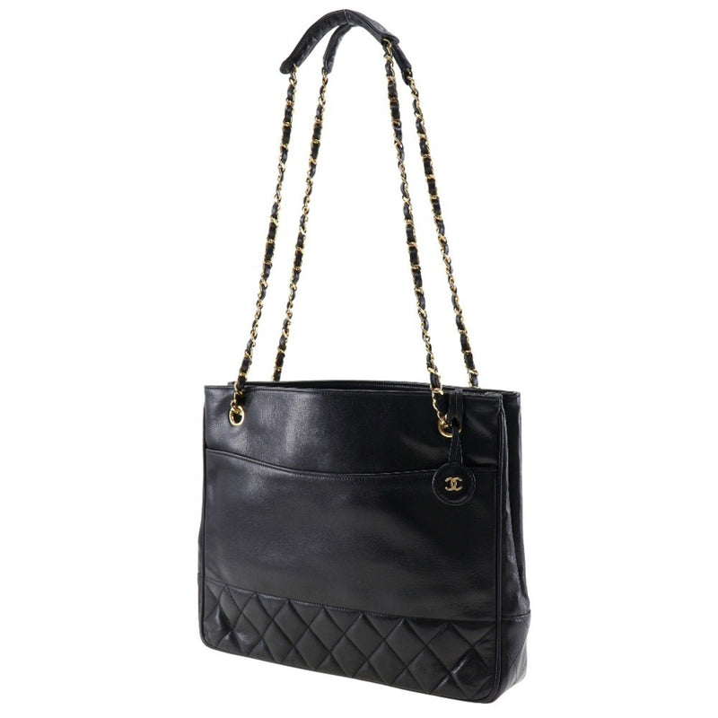 CHANEL Chain Shoulder Tote Bag Matelasse Lambskin Black A5 Snap Button ChainShoulder Women's