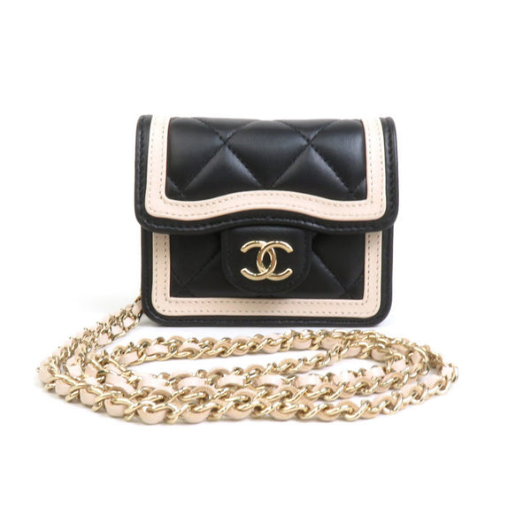 CHANEL Pouch Pochette Lambskin Black x Light Beige Women's AP3560 99901f