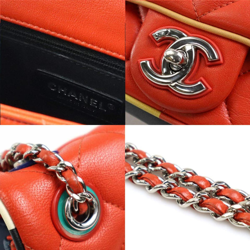 CHANEL Shoulder Bag Matelasse Leather/Metal Orange/Multicolor/Silver Ladies