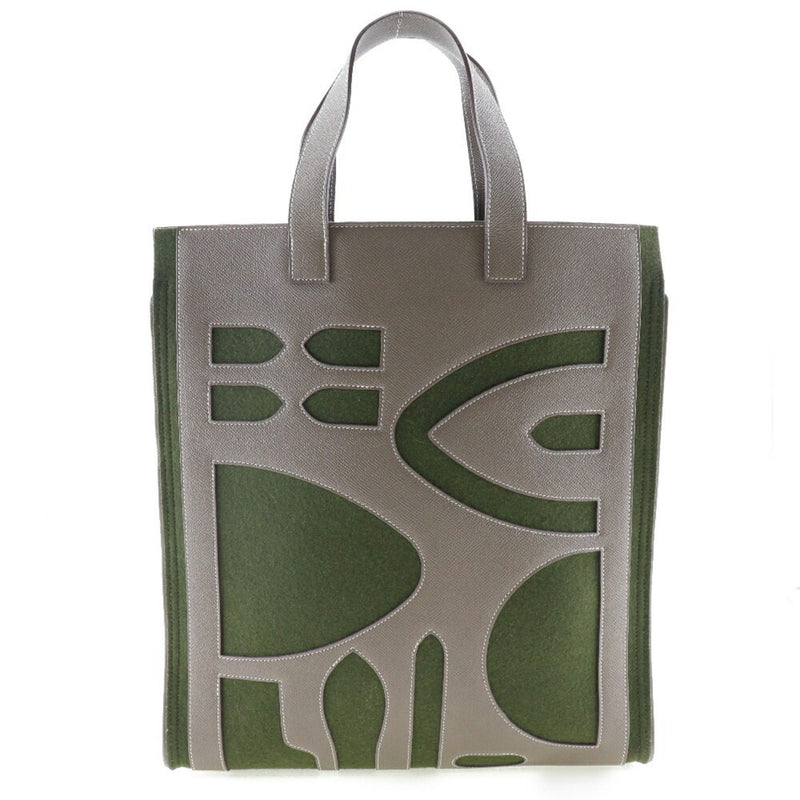 Hermes Petit Ash Tote Bag Vaux Epson x Felt Etoupe Green/Brown Unisex