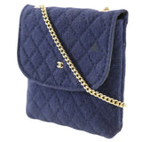 CHANEL Chanel Chain Pouch Women's Cotton Navy