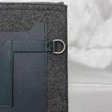 Hermes clutch bag Toudou 29 gray navy green f-19988 felt leather Epson C stamp HERMES D-ring men's women's handbag