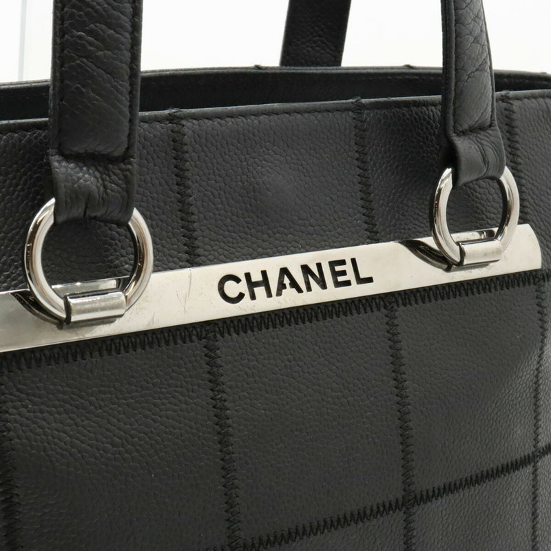 CHANEL Chocolate Bar Tote Bag Leather Black