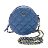 CHANEL Shoulder Bag Pochette Leather Metallic Blue Women's z0920