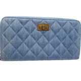 CHANEL Round Zipper Matelasse A80830 Long Wallet Denim Light Blue 083758