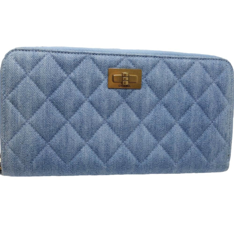 CHANEL Round Zipper Matelasse A80830 Long Wallet Denim Light Blue 083758