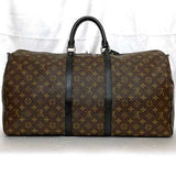 Louis Vuitton 2-way Boston Bag Keepall 55 Bandouliere Brown Black Monogram Macassar M56714 Shoulder Canvas Leather AA1107 LOUIS VUITTON