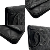 CHANEL Chain Wallet Cambon Line Lambskin Black Women's n0433