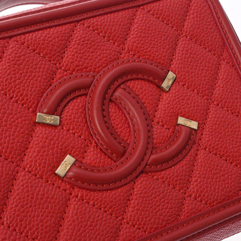 CHANEL CC Filigree Small Vanity Chain Shoulder Bag Red A93343 Women's Caviar Skin Handbag