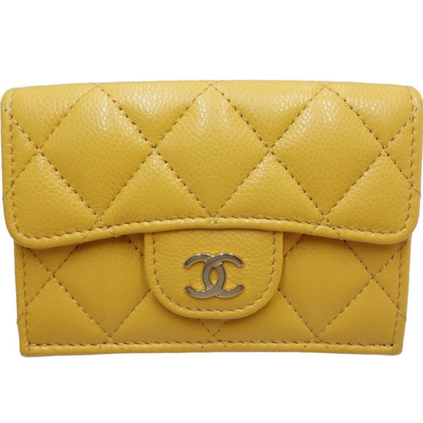 CHANEL Classic Small Wallet Matelasse Trifold Caviar Skin Yellow 083924