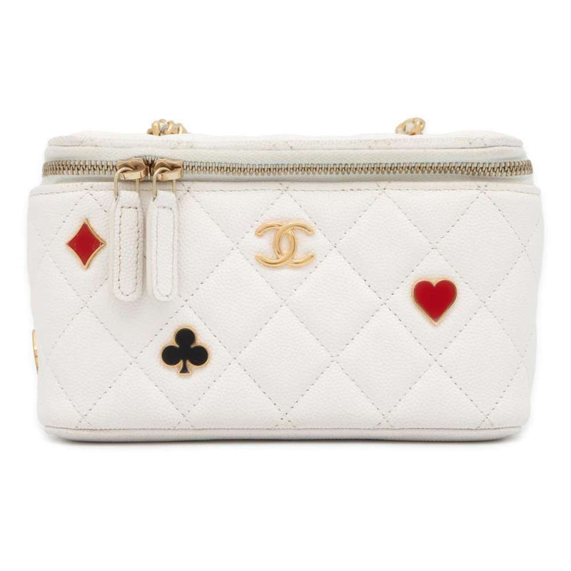 Chanel Chain Shoulder Bag Vanity Case Coco Mark Matelasse Caviar Skin AP3079 CHANEL Heart White