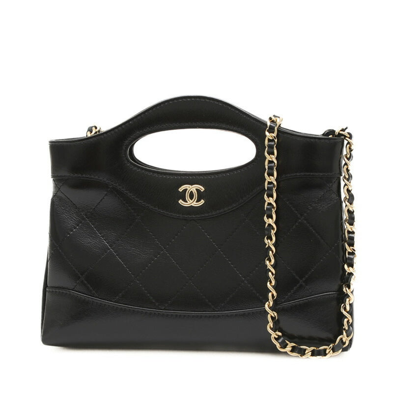 Chanel 31 Chain Shoulder Bag Phone Holder Calfskin Black AP3656