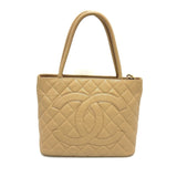 CHANEL A01804 CC Coco Mark Reprint Tote Bag Caviar Skin Women's Beige