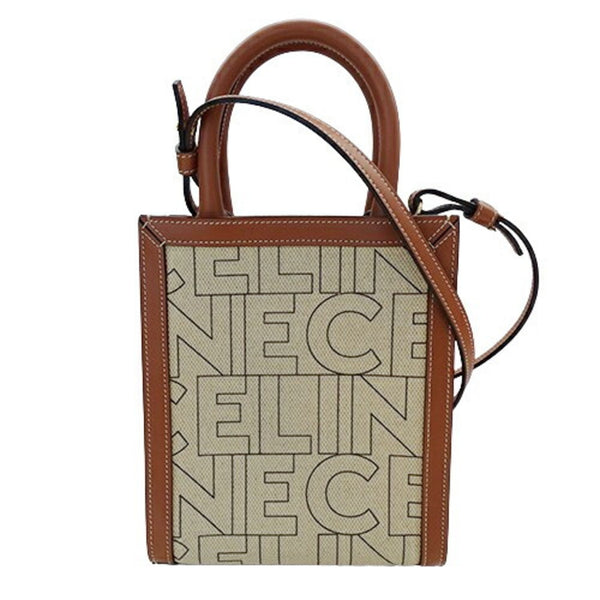 CELINE Bag Women's Handbag Shoulder 2way Canvas Leather Vertical Cabas Beige Brown 193302EUK.02NT Compact