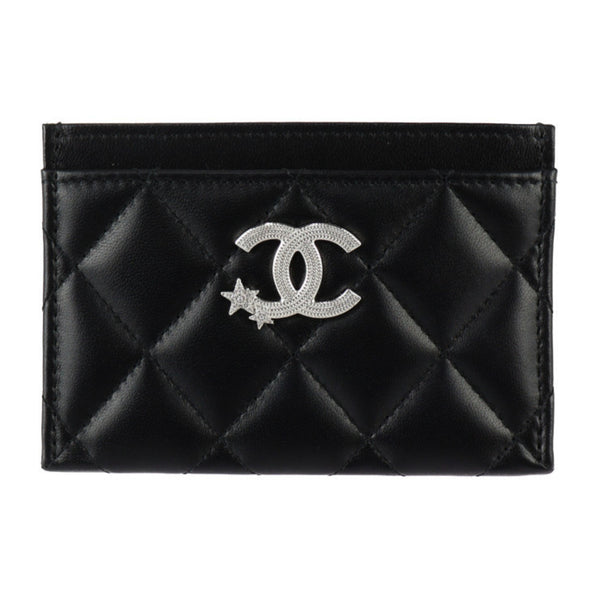 CHANEL 2024 Cruise Card Case AP3730 Lambskin Black Business Holder Matelasse Star Coco Mark