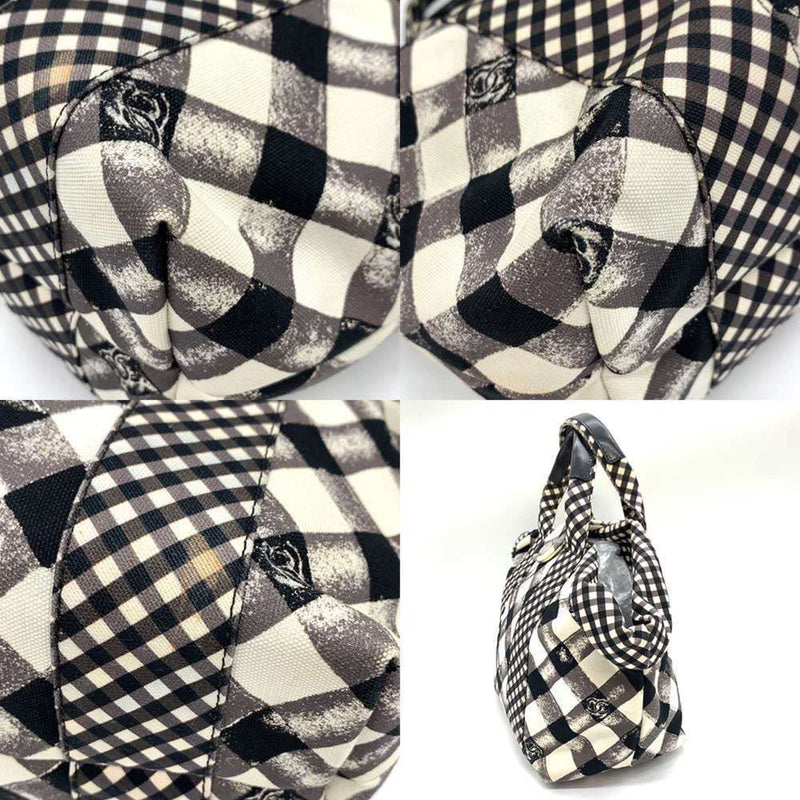 Chanel Bag Cruise Line Handbag Black x White Gingham Check Tote Women's Canvas CHANEL