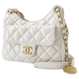 Chanel Chain Shoulder Bag Matelasse Coco Mark Hobo Small Shiny Calfskin AS3710 CHANEL White