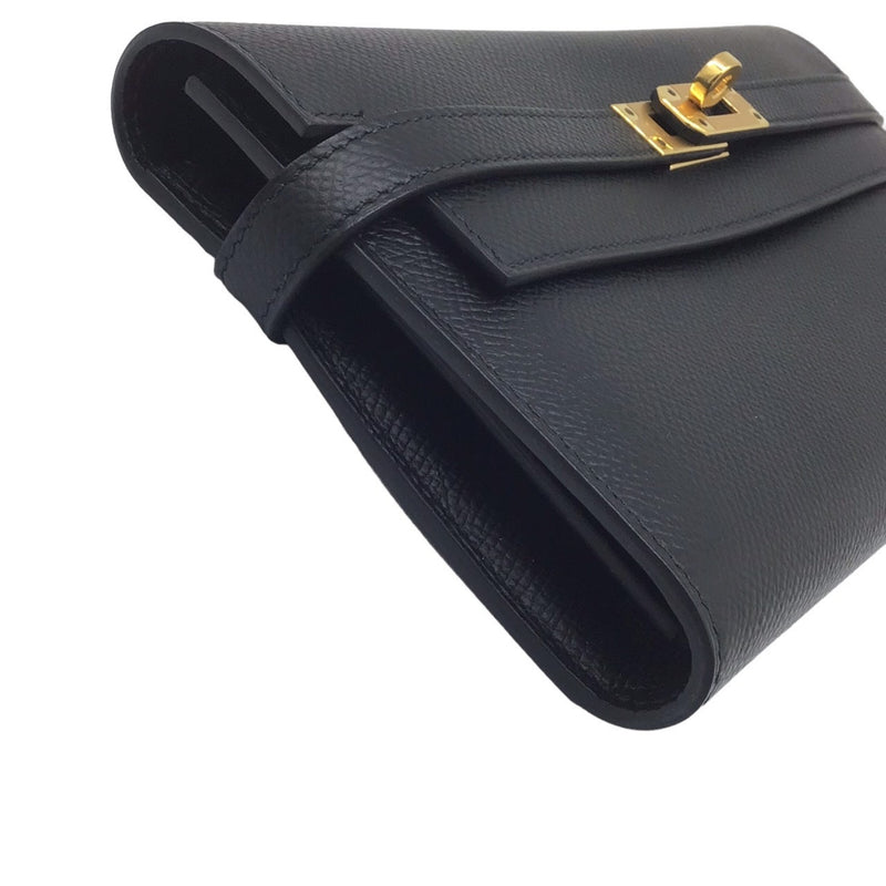 HERMES Kelly Long Wallet Epson D Stamp (2019) Black Leather Accessories Goods Men Women