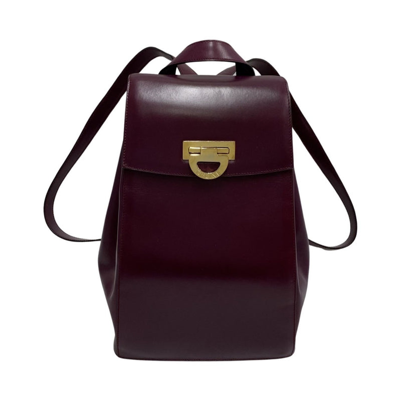 CELINE Vintage Logo Metal Fittings Calf Leather Genuine Rucksack Backpack Body Bag Purple 25744