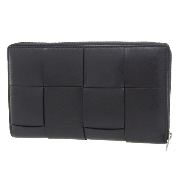 BOTTEGA VENETA Maxi Intrecciato Zip Around Wallet 690945 Long Leather Black