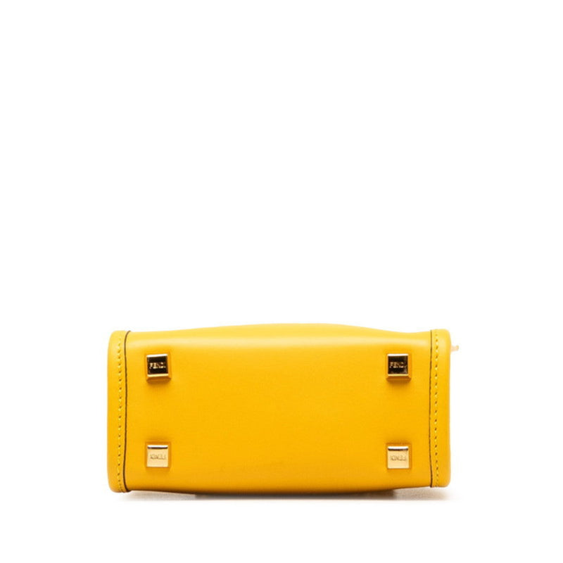 FENDI Sunshine Shopper Small Handbag Shoulder Bag 8BS051 Yellow Leather Women's