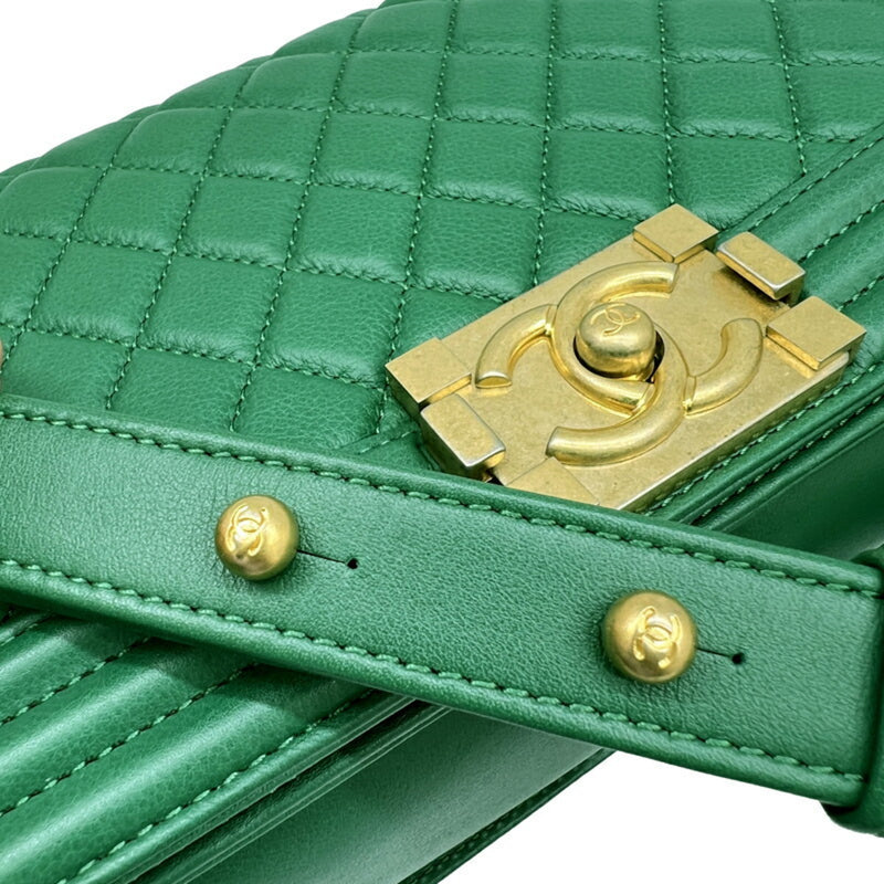 CHANEL Boy Chanel Chain Shoulder Bag 25 Lambskin Green A67086 Women's