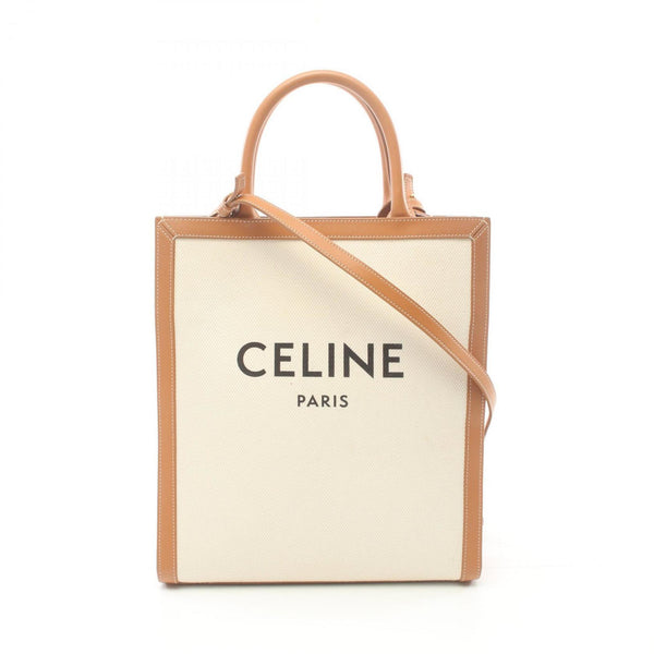 CELINE Small Vertical Cabas Tote Bag Canvas Leather Women's White Brown 192082BNZ