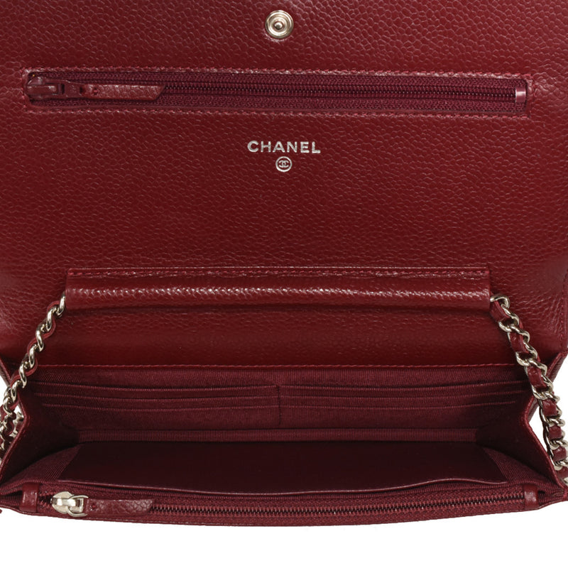 CHANEL Coco Mark Matelasse Chain Wallet Caviar Skin A33814 Red