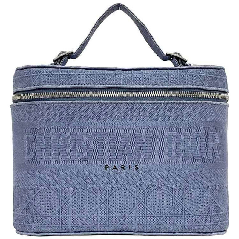 Christian Dior handbag vanity bag light blue cannage f-20528 canvas embroidery self-supporting double