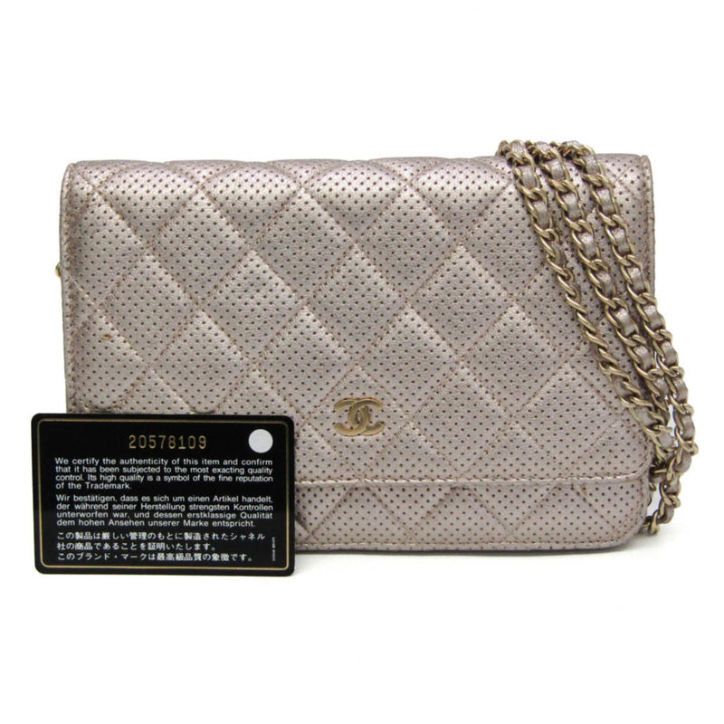 Chanel Matelasse A33814 Women's  Punching Leather Chain/Shoulder Wallet Pink Gold