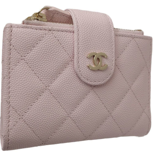 CHANEL Double Zip Card Case Classic Matelasse AP1928 Coin Caviar Skin Pink 083253