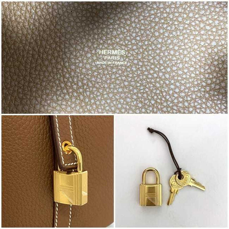 Hermes handbag Picotin Lock PM brown gold leather Taurillon Clemence U stamp HERMES color ladies compact