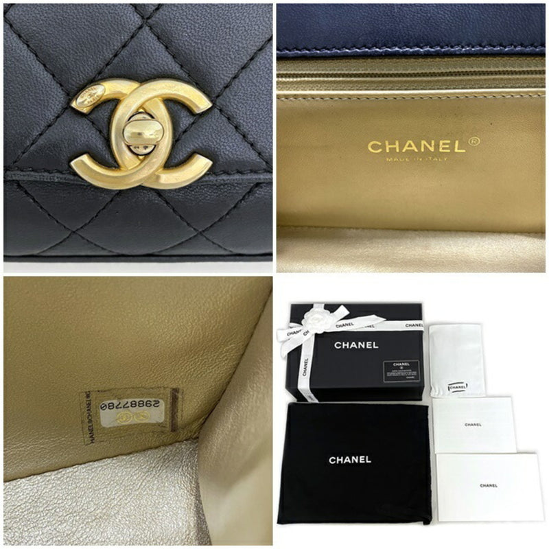 CHANEL 2way bag black gold silver matelasse combination hardware lambskin 29th series chain flap here mark turn lock single handbag