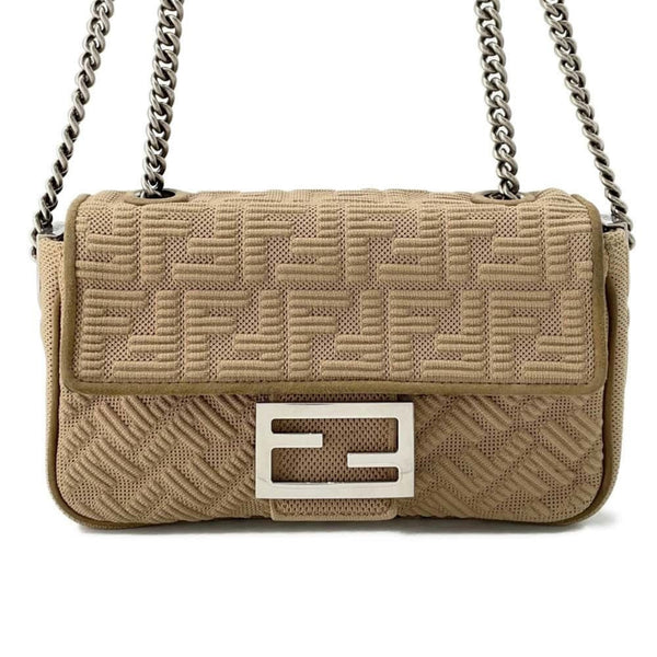 Fendi Chain Shoulder Bag Midi Baguette Fabric Suede 8BR793 FENDI Bags