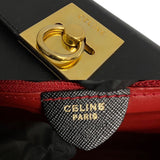 CELINE Vintage Logo Ring Metal Fittings Calf Leather Genuine 2way Handbag Shoulder Bag Black Red Lining