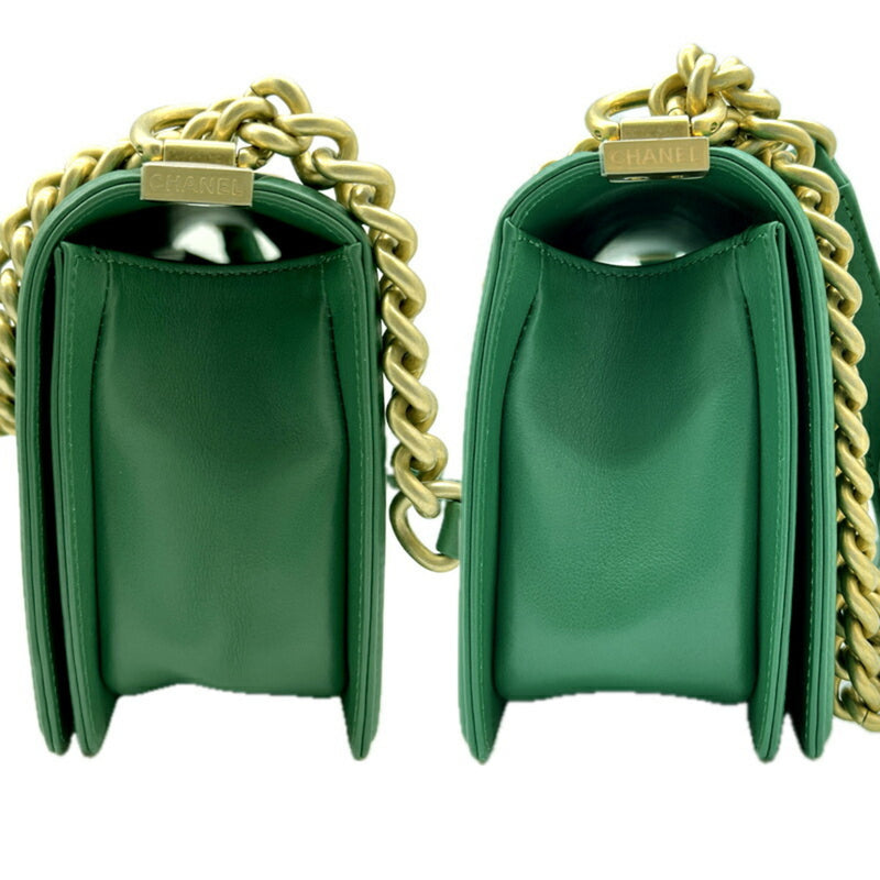 CHANEL Boy Chanel Chain Shoulder Bag 25 Lambskin Green A67086 Women's