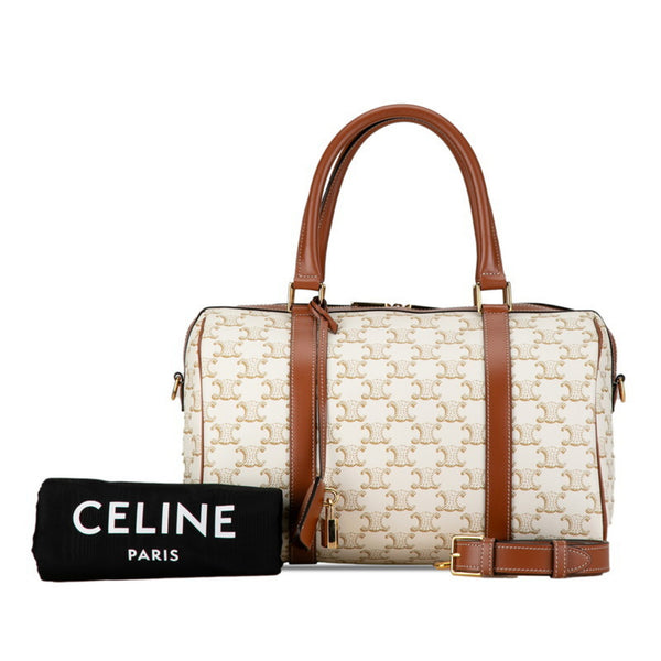 Celine Triomphe handbag shoulder bag white brown PVC leather women's CELINE