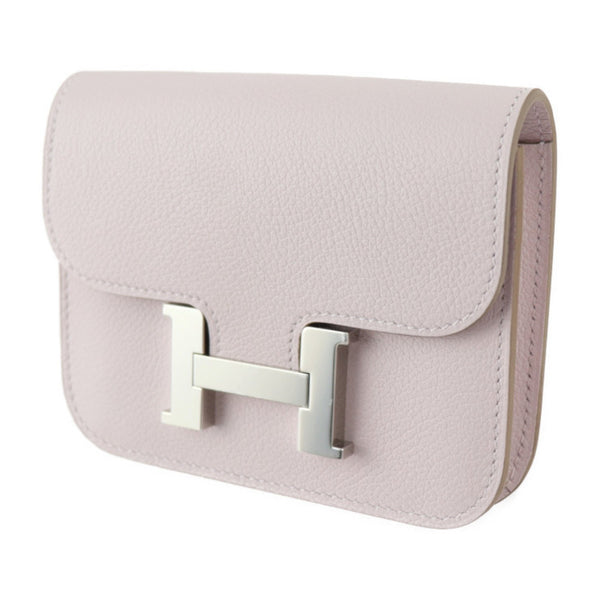 HERMES Constance Pouch Evercolor Mauve Pale Compact Wallet with Coin B Engraved