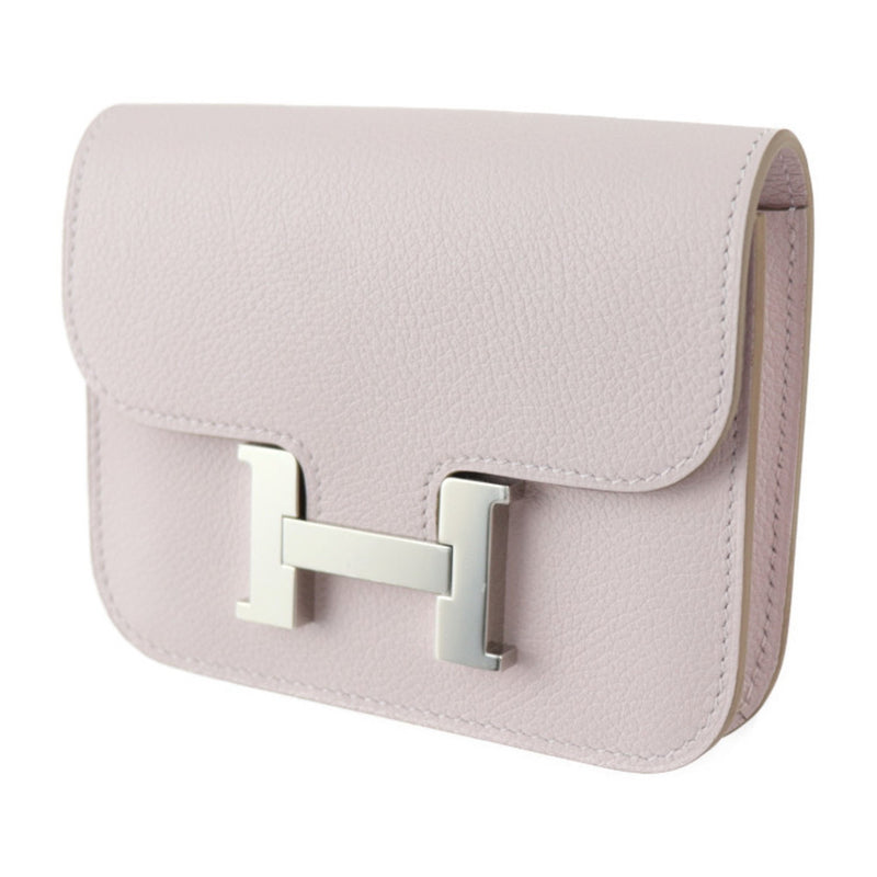 HERMES Constance Pouch Evercolor Mauve Pale Compact Wallet with Coin B Engraved