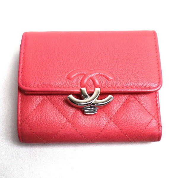 CHANEL Matelasse Small Flap Wallet Trifold Pink Ladies