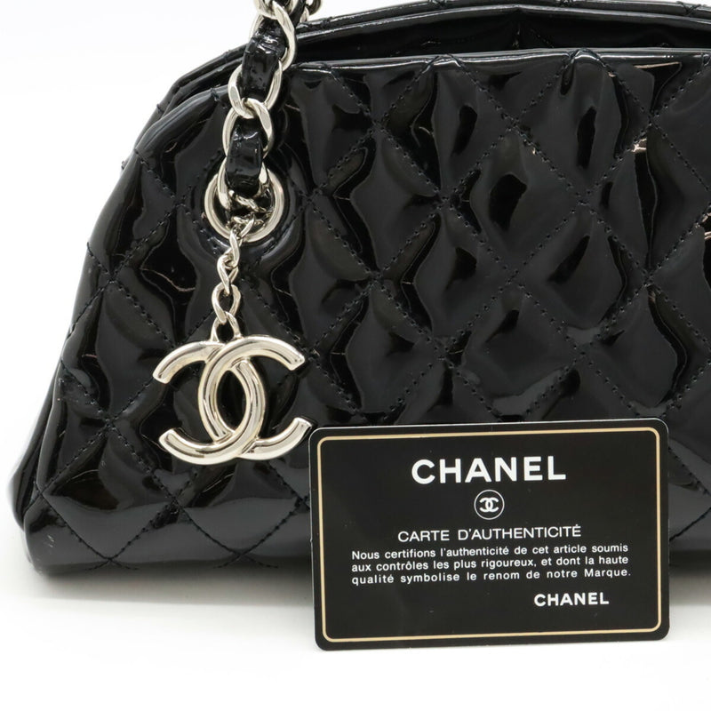 CHANEL Chanel Mademoiselle Matelasse Coco Mark Bowling Bag Shoulder Chain Enamel Black