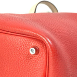 Hermes Bicolor Tote Bag Hand Bag Rouge Tomato Rose Eglantine Red