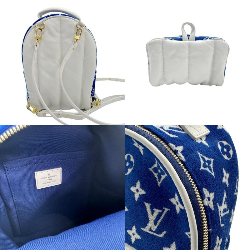 Louis Vuitton LOUIS VUITTON Backpack Monogram Jacquard Velvet Palm Springs MINI Leather Blue White Gold Women's M46207 z1941