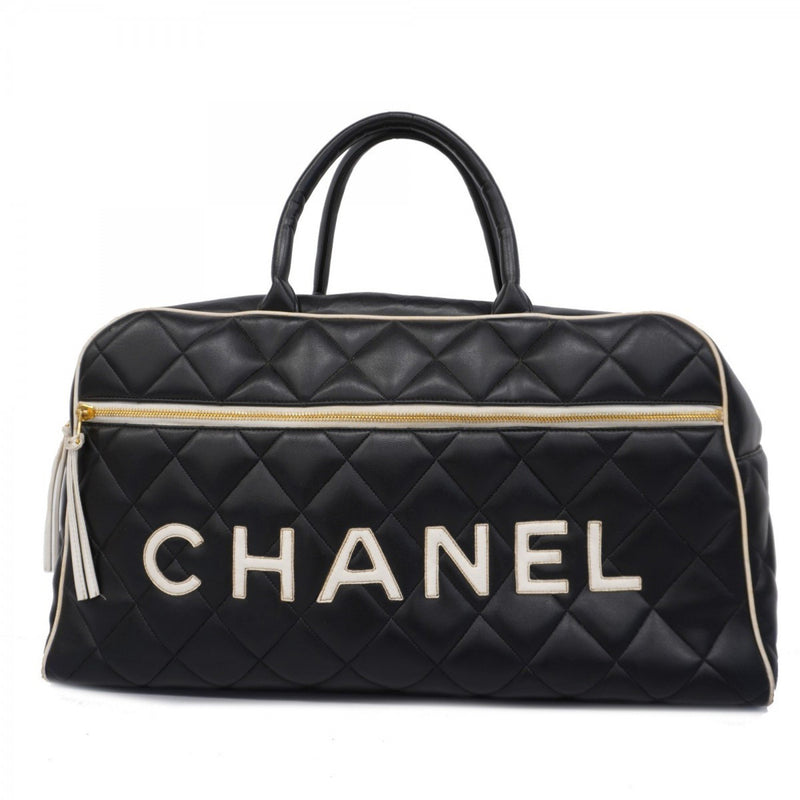 Chanel Boston Bag Matelasse Leather Black Women's