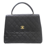 CHANEL Caviar Skin Handbag with Seal Matelasse Black Leather 6869151