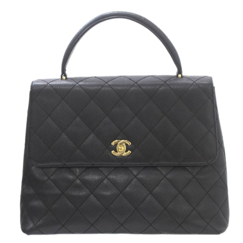 CHANEL Caviar Skin Handbag with Seal Matelasse Black Leather 6869151