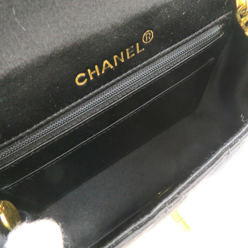 CHANEL Matelasse Chain Shoulder Bag, Satin, Women's, Black